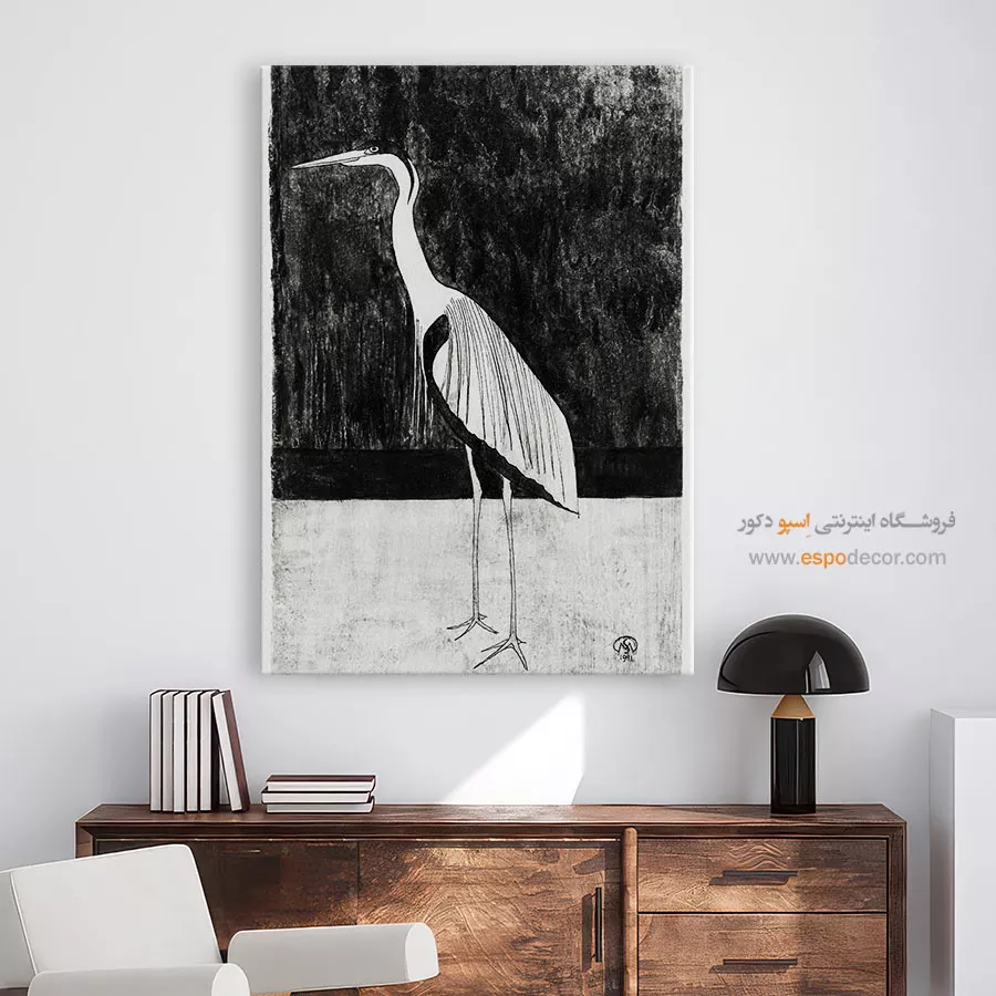 تابلو هنری مدرن - حواصیل – تابلو سیاه و سفید - اسپو دکور