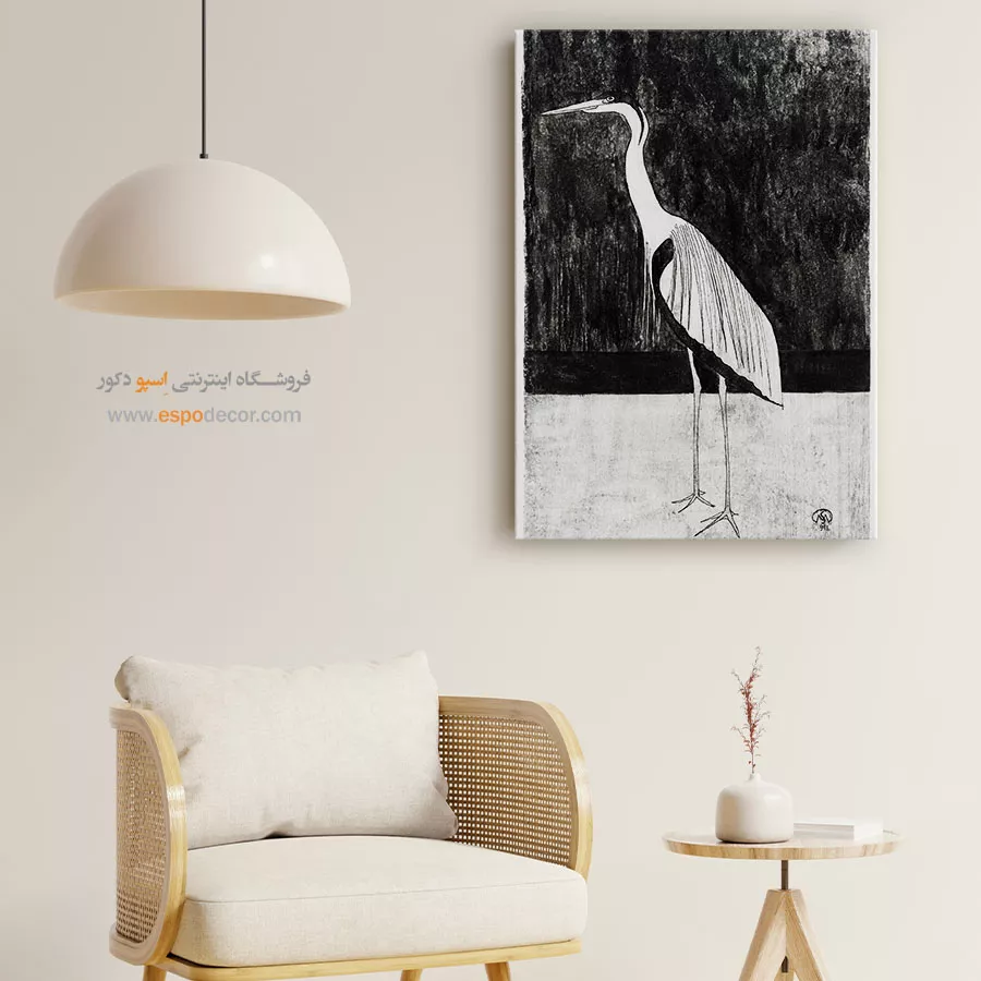 تابلو هنری مدرن - حواصیل – تابلو سیاه و سفید - اسپو دکور