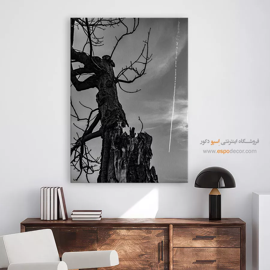 چاپ تابلو روی بوم مدرن - شاه درخت – تابلو سیاه و سفید - اسپو دکور