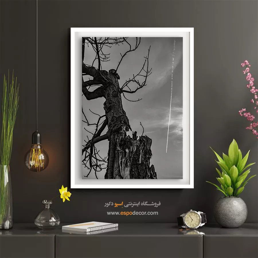 چاپ تابلو روی بوم مدرن - شاه درخت – تابلو سیاه و سفید - اسپو دکور