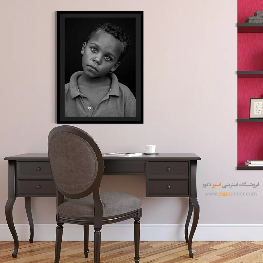 تابلو با حس آرامش و تفکر - چشمان معصوم – تابلو سیاه و سفید - اسپو دکور