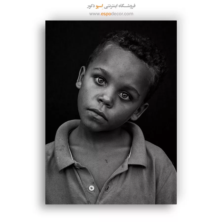 تابلو با حس آرامش و تفکر - چشمان معصوم – تابلو سیاه و سفید - اسپو دکور