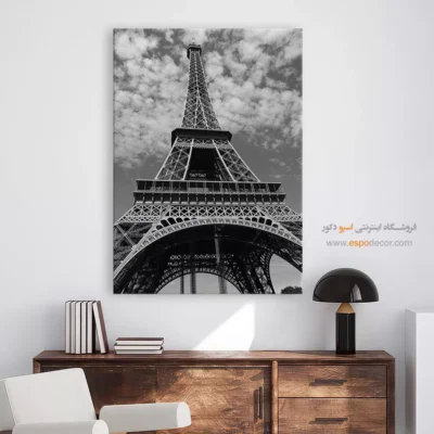 تابلو دکوراتیو با تم فرانسه - هندسه فلزی – تابلو سیاه و سفید - اسپو دکور