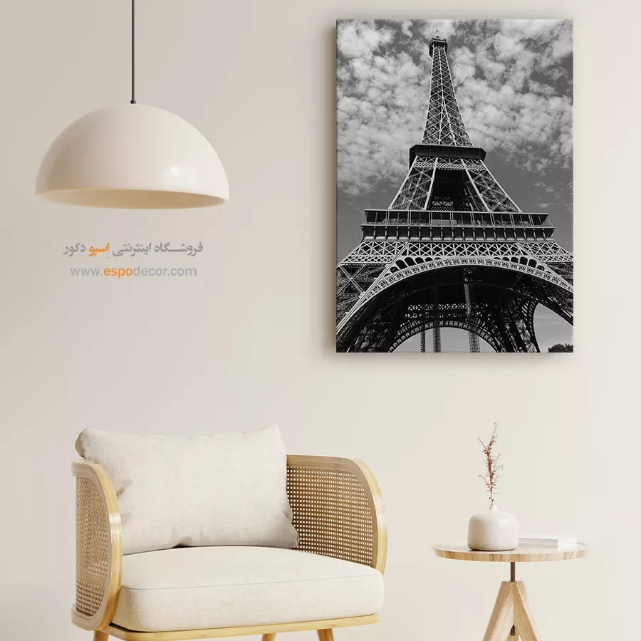 تابلو دکوراتیو با تم فرانسه - هندسه فلزی – تابلو سیاه و سفید - اسپو دکور