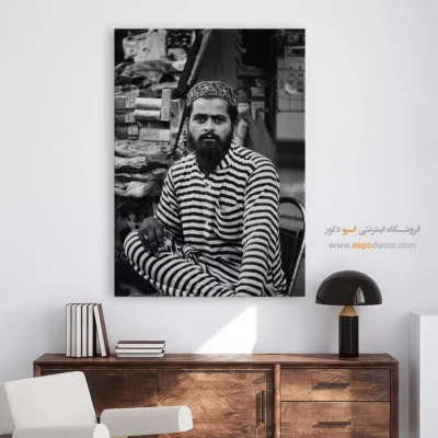 تابلو پرتره مرد سیاه و سفید - شاهراههای افقی – تابلو سیاه و سفید - اسپو دکور