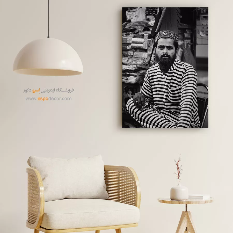 تابلو پرتره مرد سیاه و سفید - شاهراههای افقی – تابلو سیاه و سفید - اسپو دکور