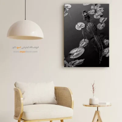 تابلو بوم هنری انتزاعی - شکارچی پنهان – تابلو سیاه و سفید - اسپو دکور