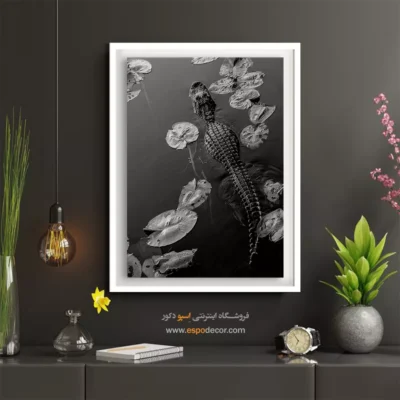 تابلو بوم هنری انتزاعی - شکارچی پنهان – تابلو سیاه و سفید - اسپو دکور