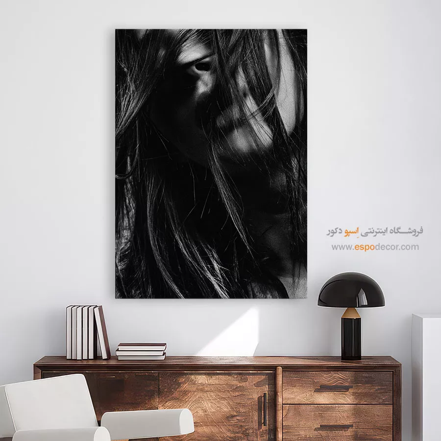 تابلو بوم هنری چهره - پیچش – تابلو سیاه و سفید - اسپو دکور