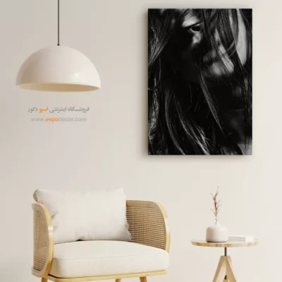 تابلو بوم هنری چهره - پیچش – تابلو سیاه و سفید - اسپو دکور