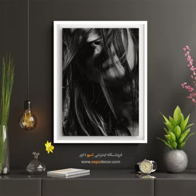 تابلو بوم هنری چهره - پیچش – تابلو سیاه و سفید - اسپو دکور