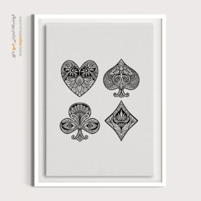 تابلو قلب پیک خاج خشت - چهار خال – تابلو سیاه و سفید - اسپو دکور