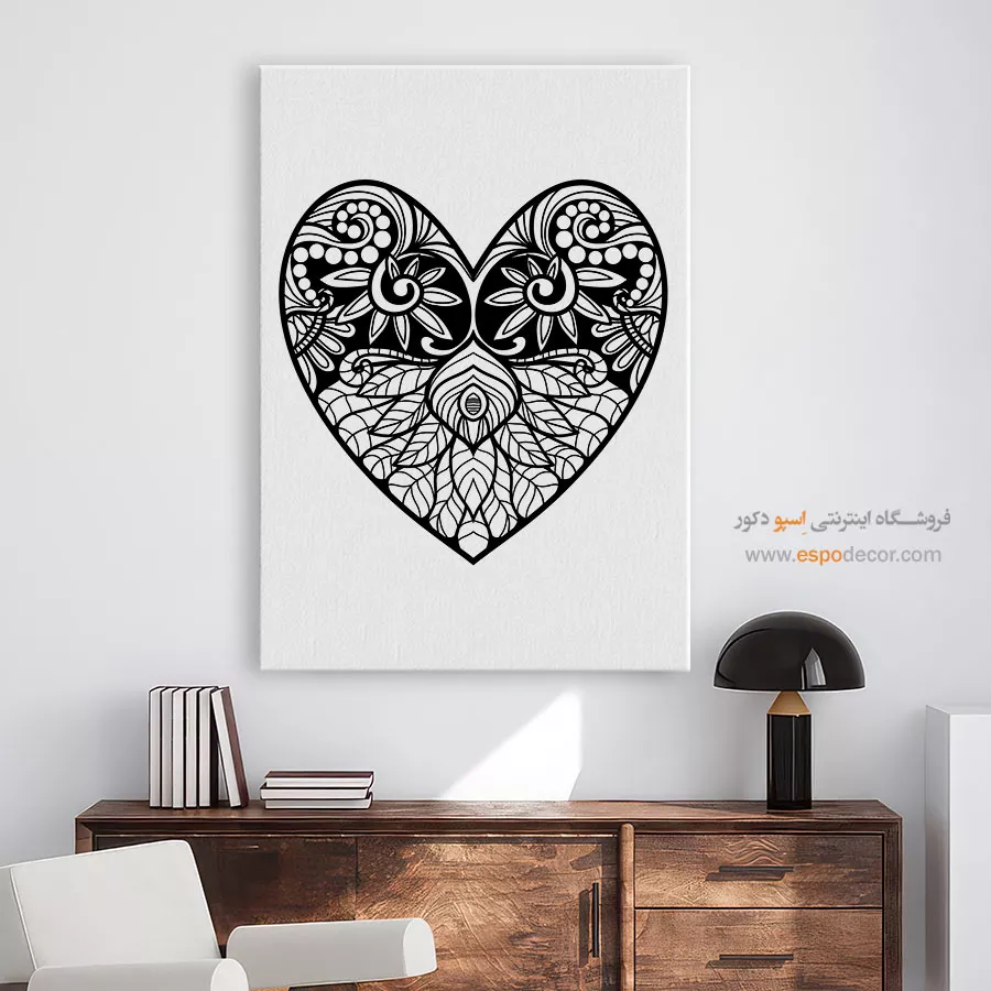 تابلو دیواری برای دکوراسیون مدرن - قلب آرامش – تابلو سیاه و سفید - اسپو دکور