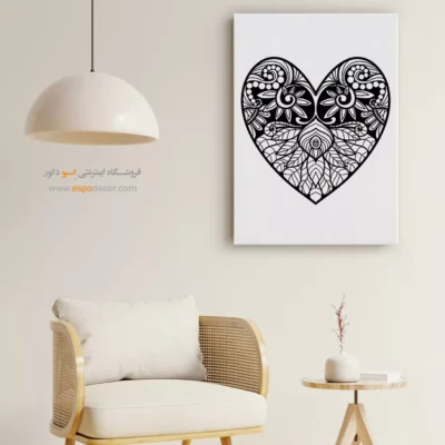 تابلو دیواری برای دکوراسیون مدرن - قلب آرامش – تابلو سیاه و سفید - اسپو دکور