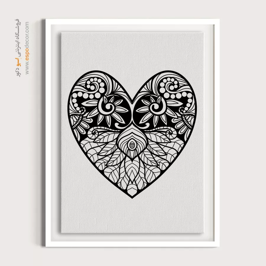 تابلو دیواری برای دکوراسیون مدرن - قلب آرامش – تابلو سیاه و سفید - اسپو دکور