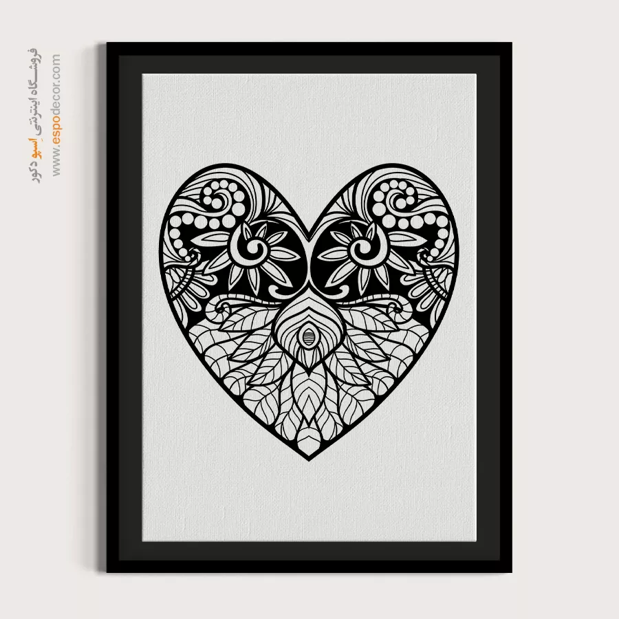 تابلو دیواری برای دکوراسیون مدرن - قلب آرامش – تابلو سیاه و سفید - اسپو دکور