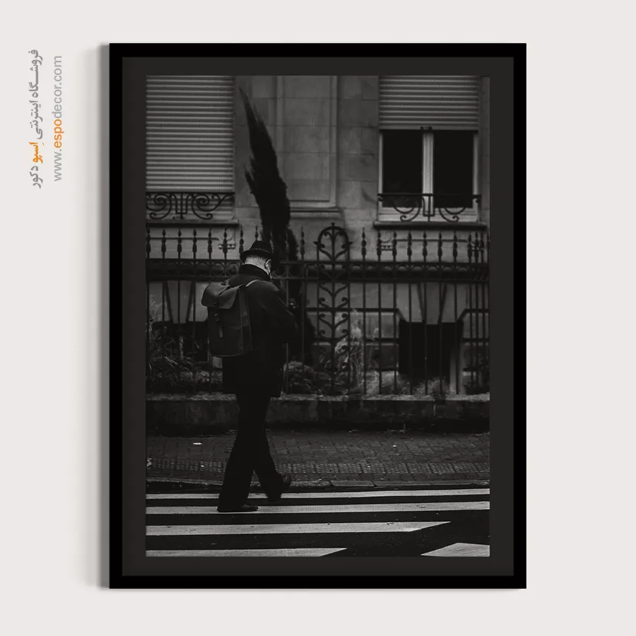 تابلو هنری معماری شهری - مسافر گمنام – تابلو سیاه و سفید - اسپو دکور