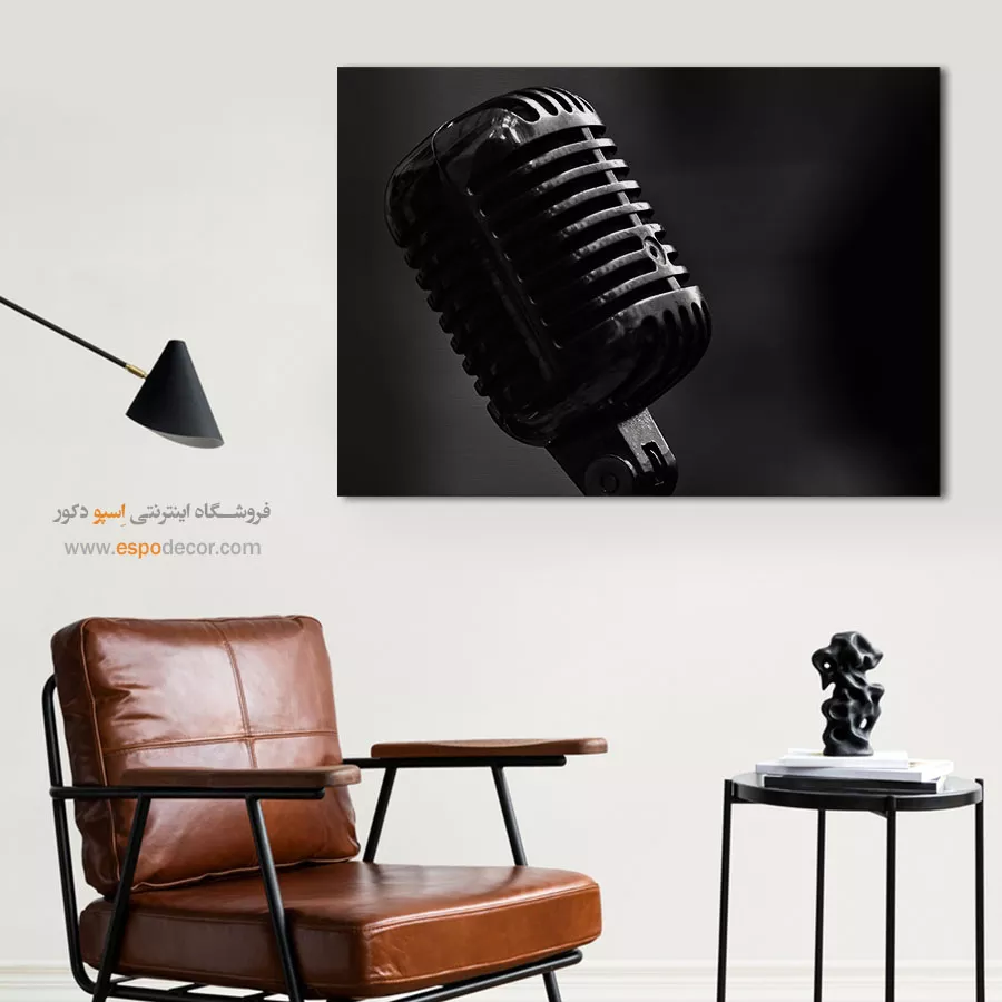 تابلو میکروفون کلاسیک سیاه و سفید - صدای فلزی – تابلو سیاه و سفید - اسپو دکور