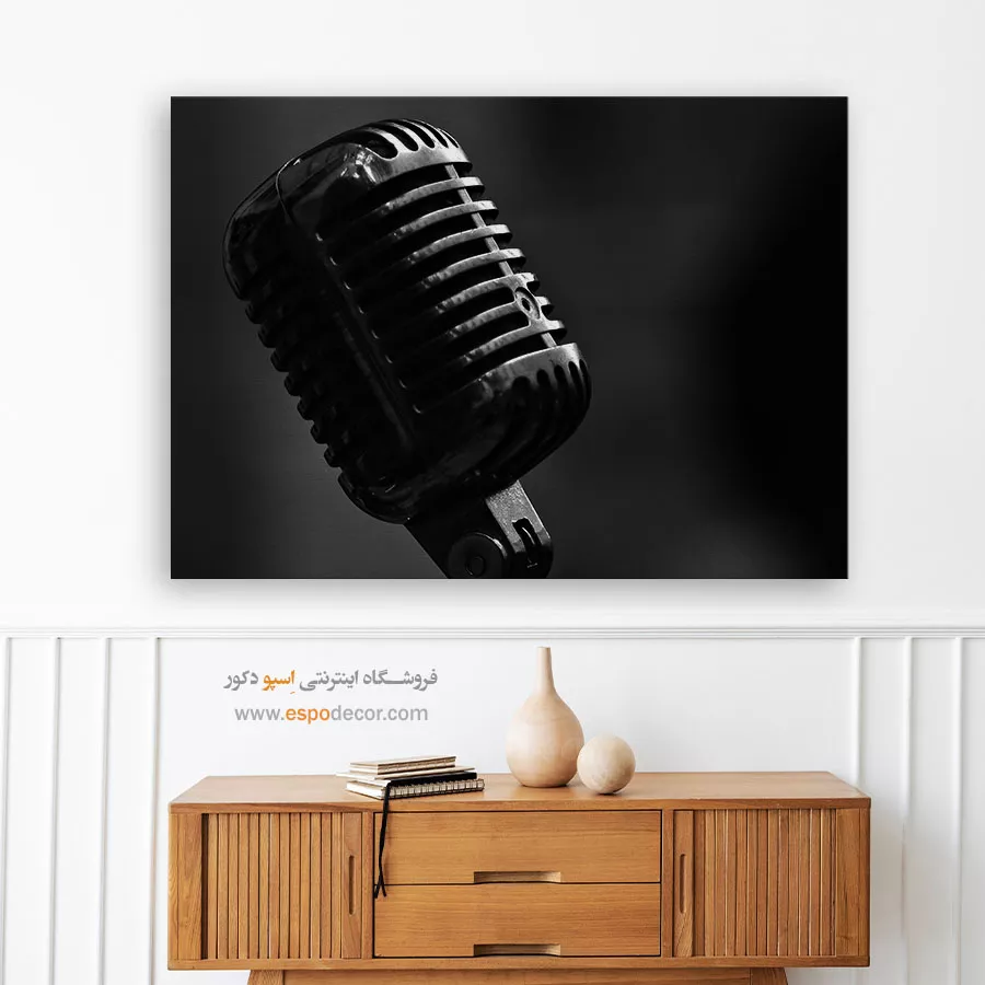 تابلو میکروفون کلاسیک سیاه و سفید - صدای فلزی – تابلو سیاه و سفید - اسپو دکور