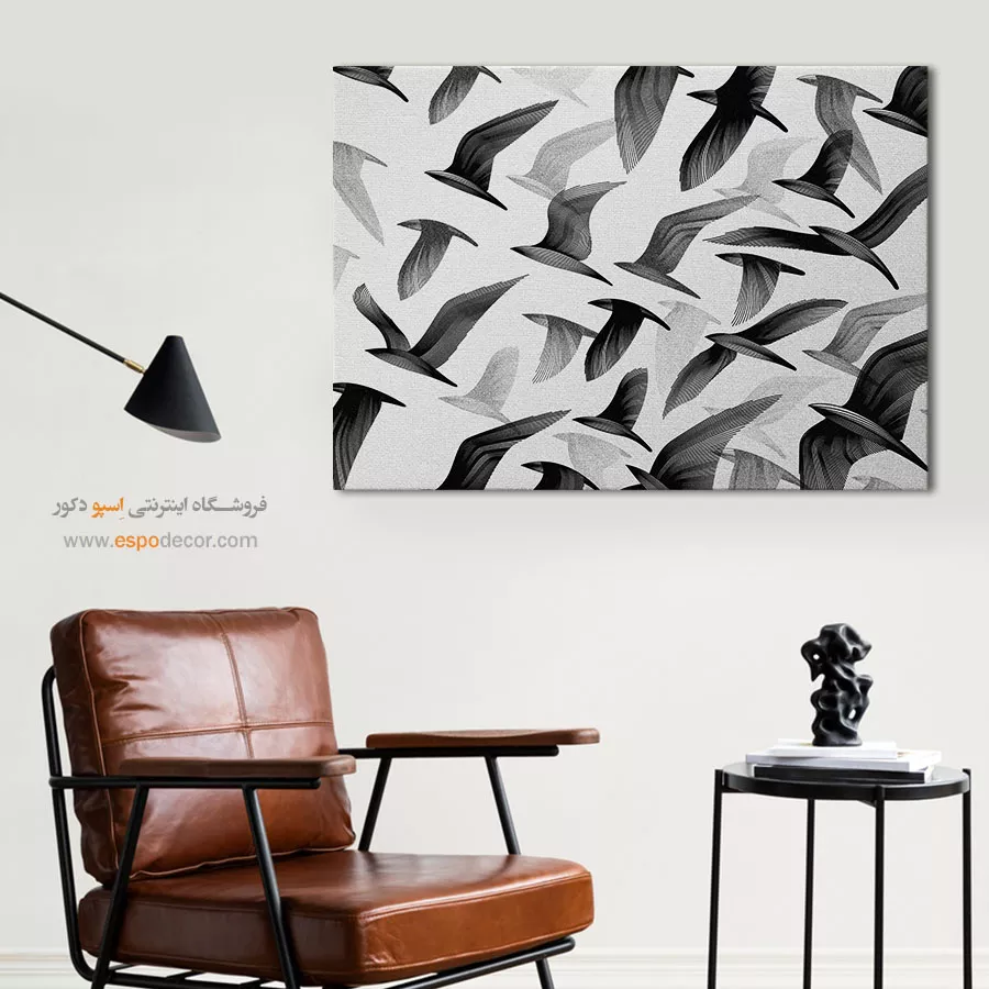 تابلو پرندگان سیاه و سفید - رقص پرندگان – تابلو سیاه و سفید - اسپو دکور