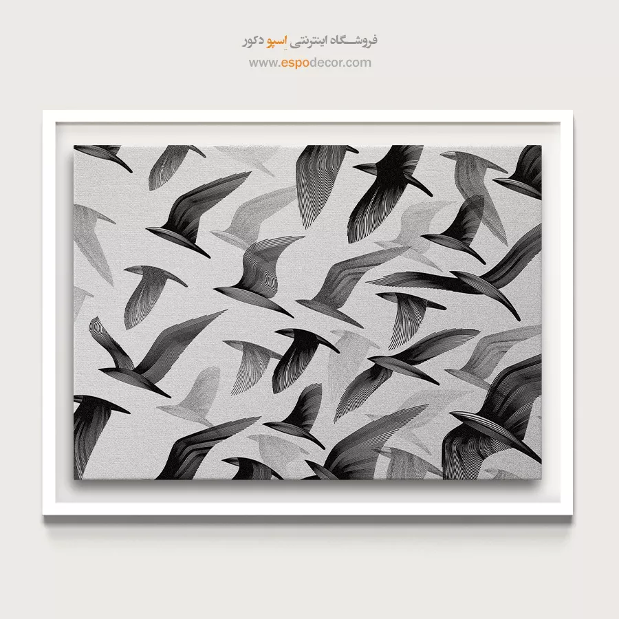 تابلو پرندگان سیاه و سفید - رقص پرندگان – تابلو سیاه و سفید - اسپو دکور
