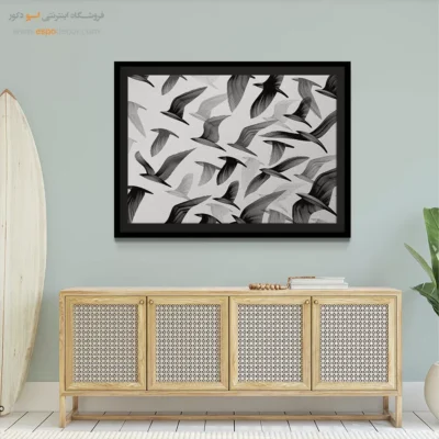 تابلو پرندگان سیاه و سفید - رقص پرندگان – تابلو سیاه و سفید - اسپو دکور