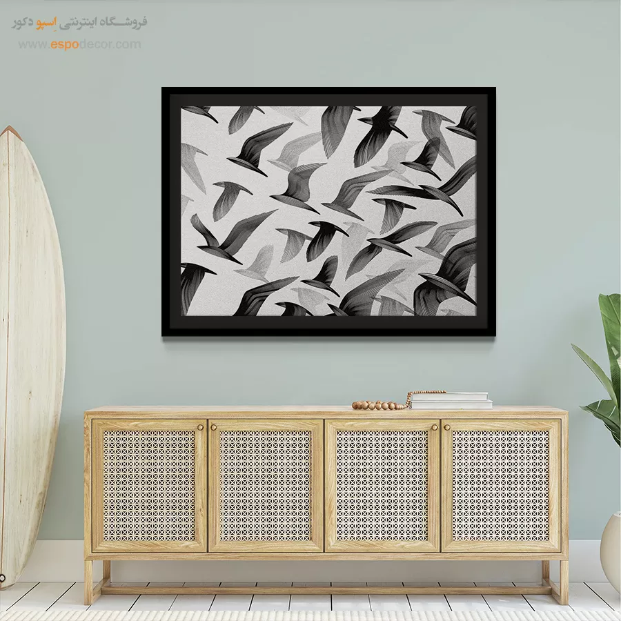 تابلو پرندگان سیاه و سفید - رقص پرندگان – تابلو سیاه و سفید - اسپو دکور