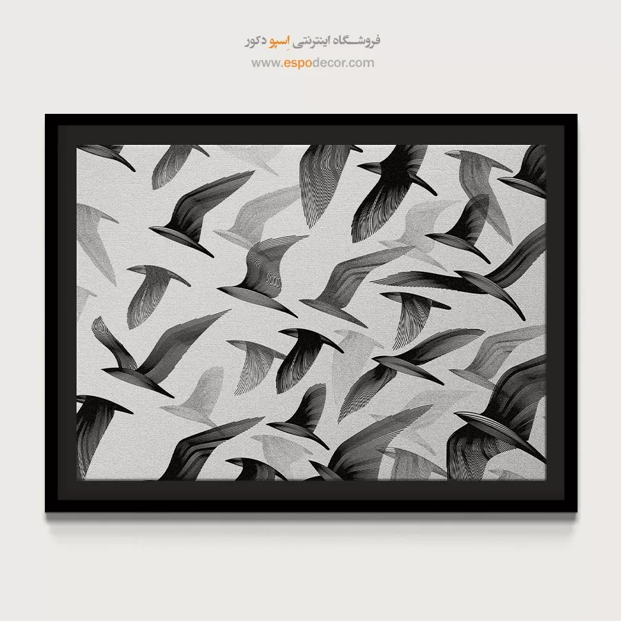 تابلو پرندگان سیاه و سفید - رقص پرندگان – تابلو سیاه و سفید - اسپو دکور