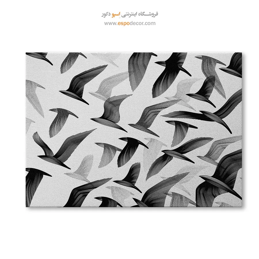 تابلو پرندگان سیاه و سفید - رقص پرندگان – تابلو سیاه و سفید - اسپو دکور