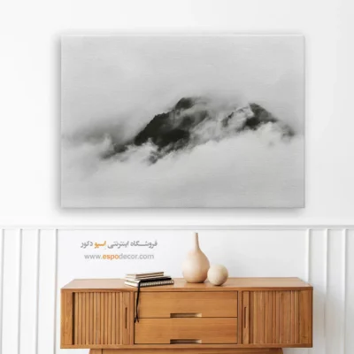 تابلو دیواری منظره‌ی مینیمال - مخمل مه – تابلو سیاه و سفید - اسپو دکور
