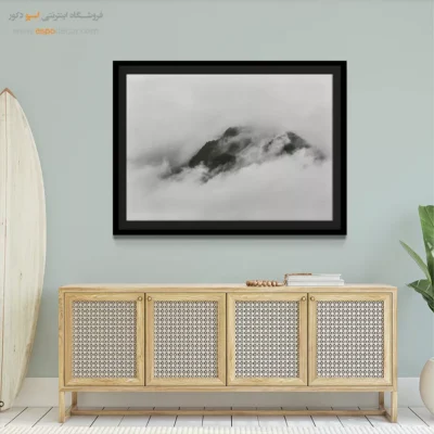 تابلو دیواری منظره‌ی مینیمال - مخمل مه – تابلو سیاه و سفید - اسپو دکور