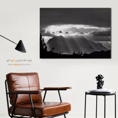 تابلو طبیعت کوهستان - تاج نور – تابلو سیاه و سفید - اسپو دکور