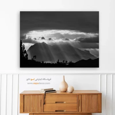 تابلو طبیعت کوهستان - تاج نور – تابلو سیاه و سفید - اسپو دکور