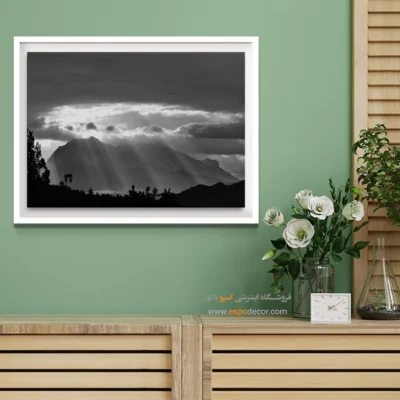 تابلو طبیعت کوهستان - تاج نور – تابلو سیاه و سفید - اسپو دکور