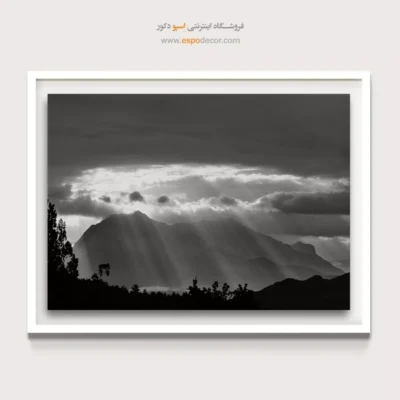 تابلو طبیعت کوهستان - تاج نور – تابلو سیاه و سفید - اسپو دکور