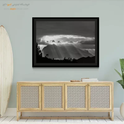 تابلو طبیعت کوهستان - تاج نور – تابلو سیاه و سفید - اسپو دکور