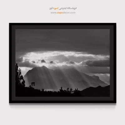تابلو طبیعت کوهستان - تاج نور – تابلو سیاه و سفید - اسپو دکور