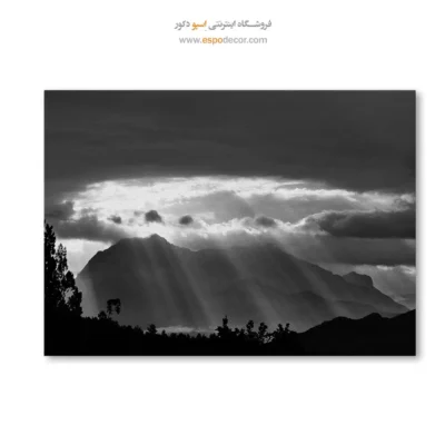 تابلو طبیعت کوهستان - تاج نور – تابلو سیاه و سفید - اسپو دکور