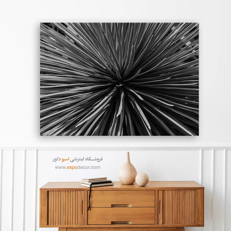تابلو دیواری انتزاعی بافت - انفجار شعاعی – تابلو سیاه و سفید - اسپو دکور