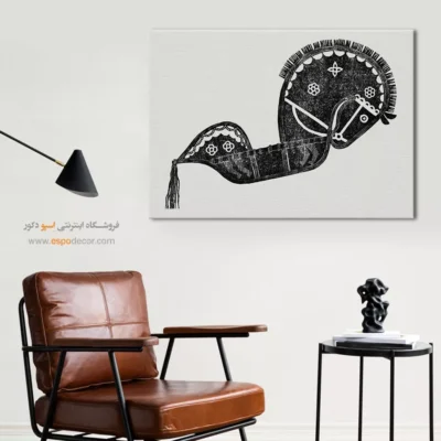تابلو سیاه و سفید مفهومی - اسب چوبی – تابلو سیاه و سفید - اسپو دکور