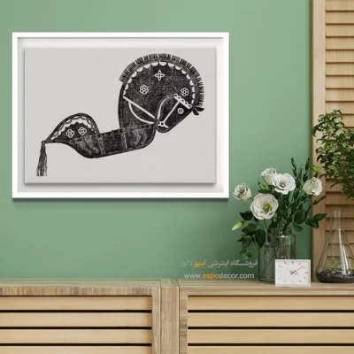 تابلو سیاه و سفید مفهومی - اسب چوبی – تابلو سیاه و سفید - اسپو دکور