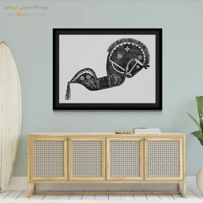 تابلو سیاه و سفید مفهومی - اسب چوبی – تابلو سیاه و سفید - اسپو دکور