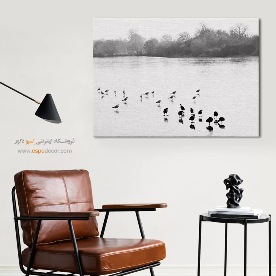 تابلو مدرن سیاه و سفید مخصوص پذیرایی - مجمع پرندگان – تابلو سیاه و سفید - اسپو دکور