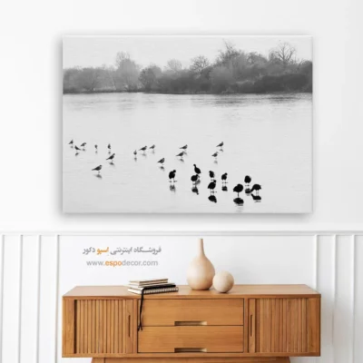 تابلو مدرن سیاه و سفید مخصوص پذیرایی - مجمع پرندگان – تابلو سیاه و سفید - اسپو دکور