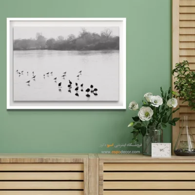 تابلو مدرن سیاه و سفید مخصوص پذیرایی - مجمع پرندگان – تابلو سیاه و سفید - اسپو دکور