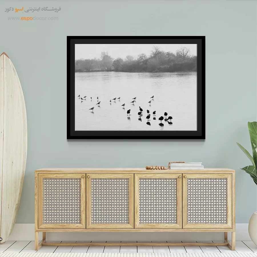 تابلو مدرن سیاه و سفید مخصوص پذیرایی - مجمع پرندگان – تابلو سیاه و سفید - اسپو دکور