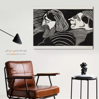 تابلو سبک اکسپرسیونیستی - دو سر مرد – تابلو سیاه و سفید - اسپو دکور