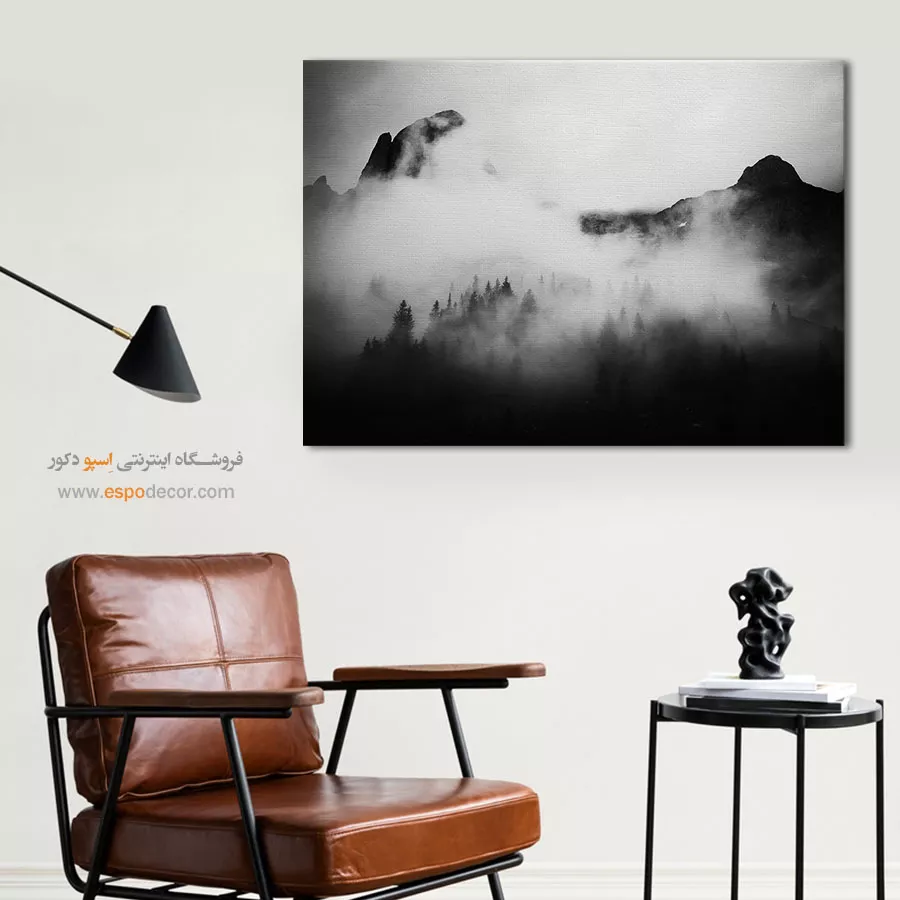 تابلو بوم طبیعت سیاه و سفید لوکس - قلمرو مه آلود – تابلو سیاه و سفید - اسپو دکور