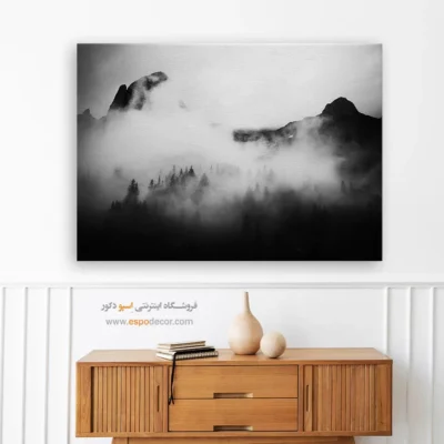 تابلو بوم طبیعت سیاه و سفید لوکس - قلمرو مه آلود – تابلو سیاه و سفید - اسپو دکور
