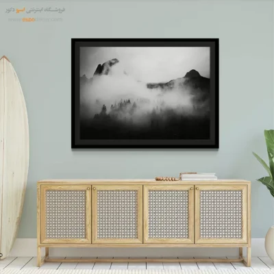 تابلو بوم طبیعت سیاه و سفید لوکس - قلمرو مه آلود – تابلو سیاه و سفید - اسپو دکور